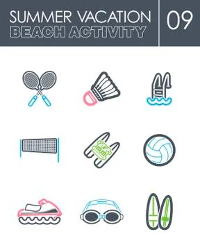 Beach activity icon set. Summer. Vacation Stock Illustration