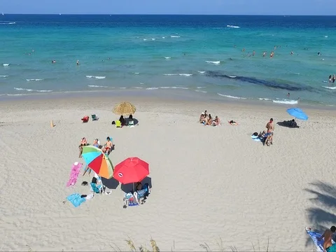 Beach aerial close up fly through Stock Footage 78541826