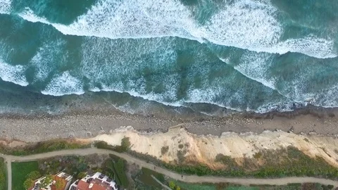 Beach aerial drone view of waves and nature Video stock 106235516