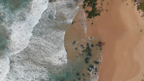 Beach aerial top view waves breaking on beach beautiful seascape Stock Footage 90270997