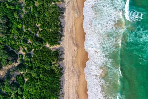 Beach aerial view drone shadow people sunrise Stock Photos