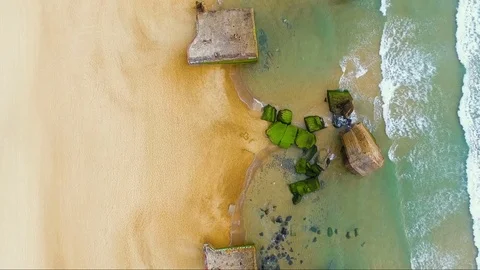 Beach in aerial view with rocks Stock Footage 80329162