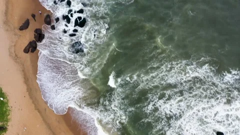 BEACH AERIAL VIEW WITH WAVES Stock Footage