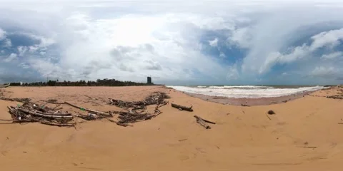 The beach after the storm is polluted with garbage. Sri Lanka. Virtual Reality Stock Footage 167437664