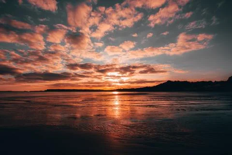 Beach of Amroth at Sunset Stock Photos