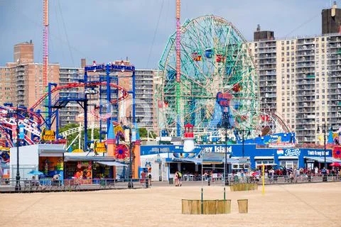 The beach and the amusement park at Coney Island in New York City Stock Photos