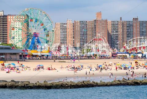 The beach and the amusement park at Coney Island in New York City Stock Photos