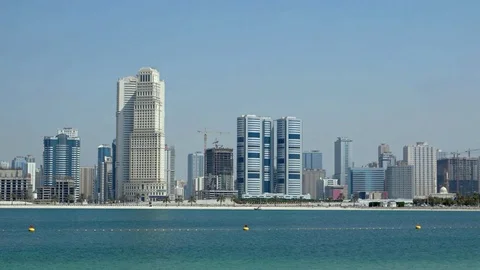 Beach and the city in the background. UAE. Static 1080p video shot Stock Footage 75011322