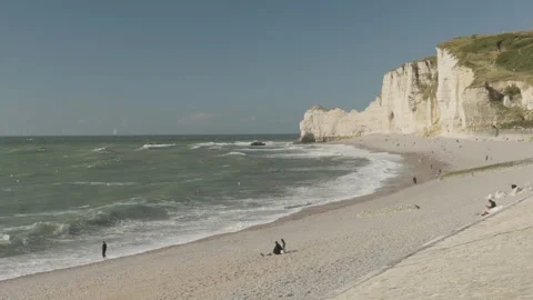 Beach and cliffs at Etratat Stock Footage 285234642