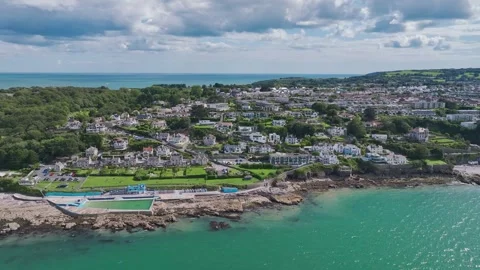 Beach and Coast over Brixham from a drone, Brixham, Torbay, Devon, England Stock-Footage 247473756