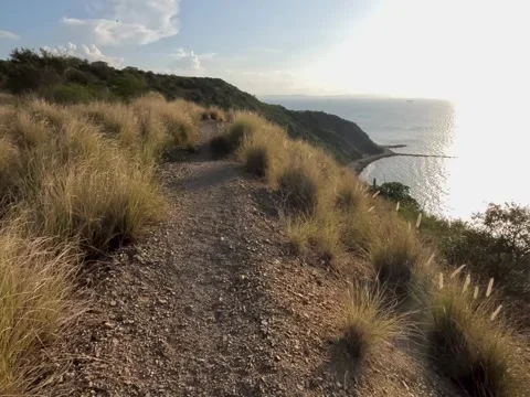 Beach and El Morro hill landscapes from a drone Stock Footage 292837626