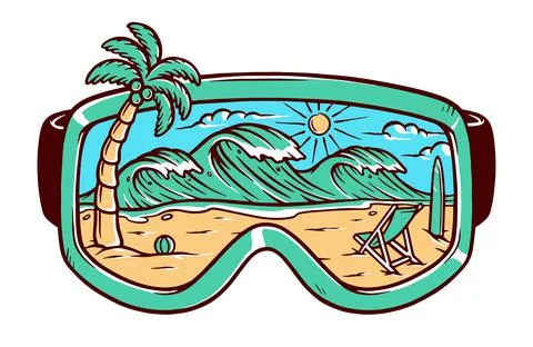 Beach and glasses vector illustration hand drawn Stock Illustration