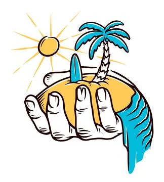 Beach and hand vector illustration hand drawn Stock Illustration