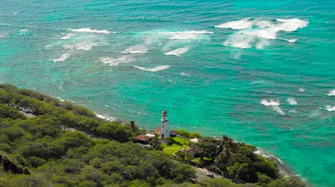 Beach and Lighthouse on Oahu Stock Footage 67907281
