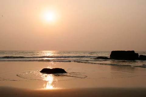 Beach and magic sky. Evening in paradise. Stock-Fotos