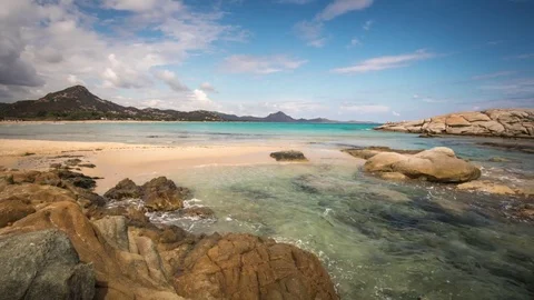 Beach and Mountain time lapse. Costa Rei  Scoglio Peppino beach Stock Footage 81107825