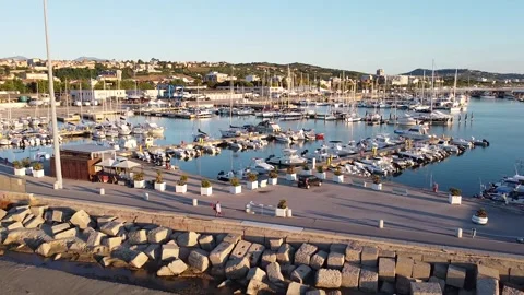 The beach and mountains in one view.  View of the port of Giulianova, Italy. 動画素材 133536779