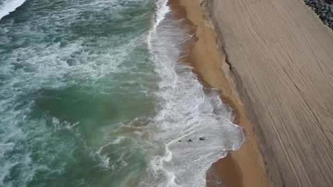 Beach and Ocean Coastline Flyby by Aerial Drone Stock Footage