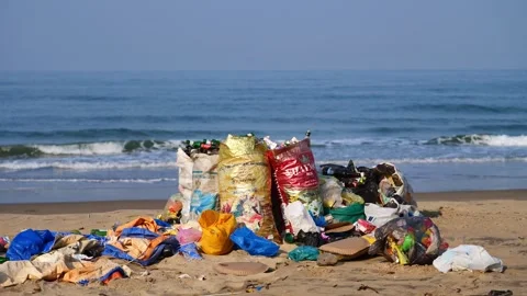 Beach and ocean plastic pollution Stock Footage 265879117