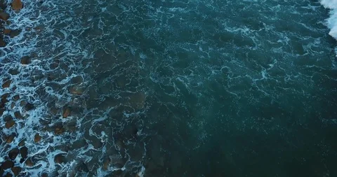 Beach and Ocean View of Dark Stormy Waves, Splashing in 4k Stock Footage 106451027