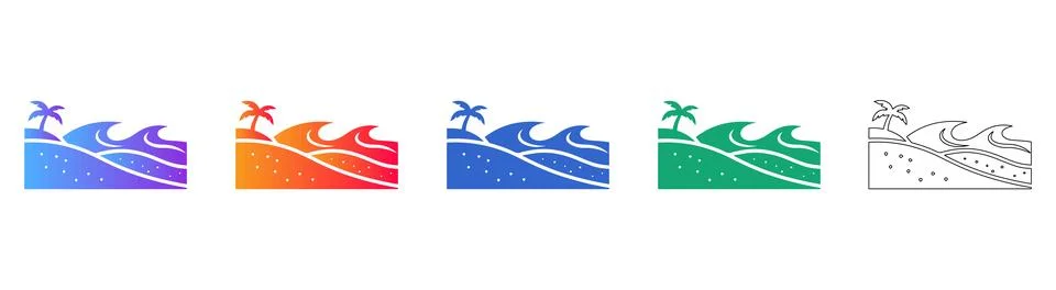 Beach and Ocean Wave Icon Set Stock Illustration