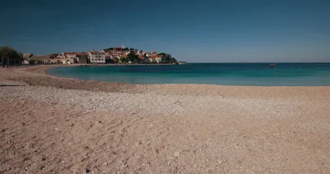 Beach and Old Town Panorama of Primosten Video stock 336933220