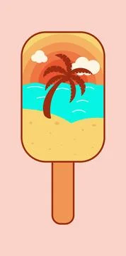 Beach and palm inside of an ice cream Illustrazione stock