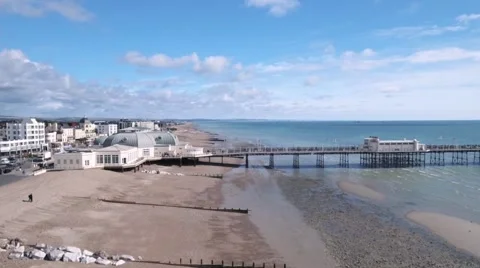The beach and the pier in Worthing Stock Footage