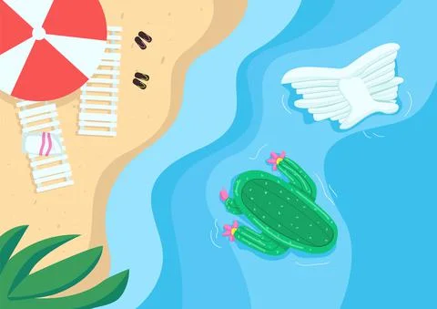 Beach and pool floats flat color vector illustration Stock Illustration