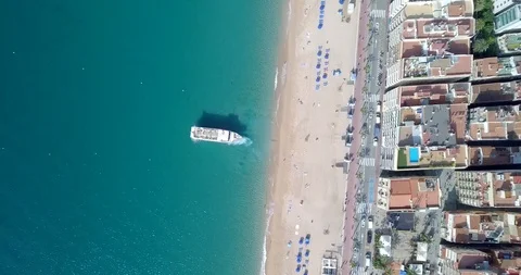 Beach and sailing ship in Lloret de Mar 01 Stock Footage 91154338