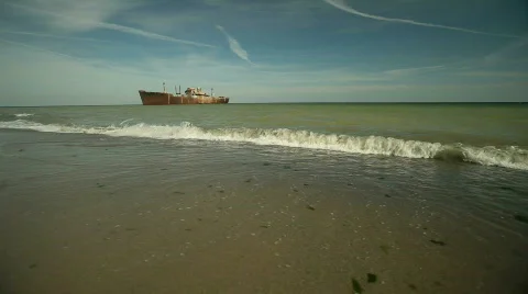 Beach and Shipwreck Stock Footage 508035