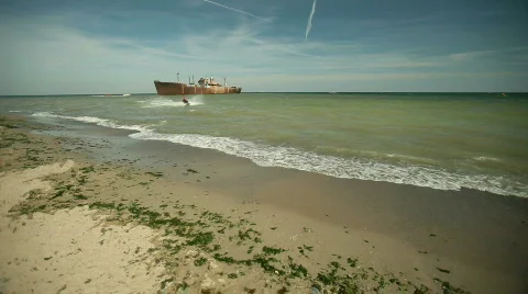 Beach and Shipwreck Stock Footage 508751