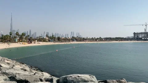 Beach and skyline in Dubai Video stock 342814224