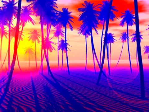 Beach and sunset Illustrazione stock
