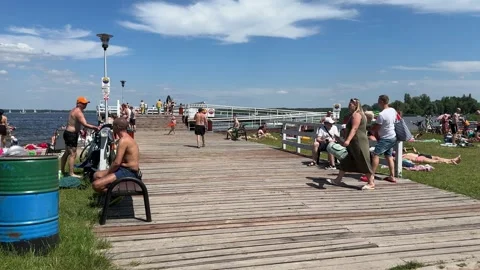 Beach and Swimming Area at Zalew Zegrzyński Stock Footage 278463653