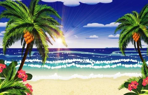 Beach and tropical sea Stock Illustration