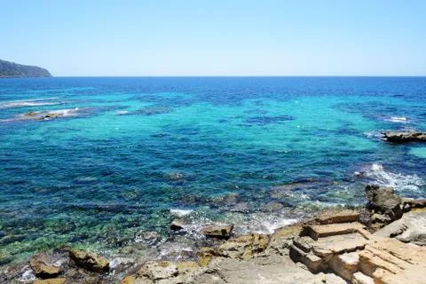 The beach and turquoise  water on Mallorca island, Spain Stock Photos