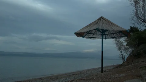 Beach and Umbrella Stock Footage 85526343