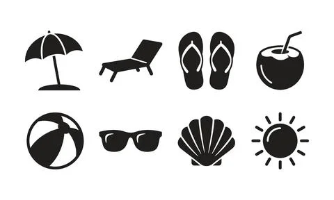 Beach and vacation resort items for tropical travel themes Stock Illustration