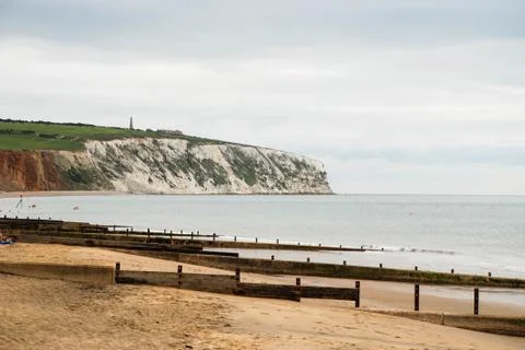 A beach and white cliffs on the Isle of Wight 스톡 사진