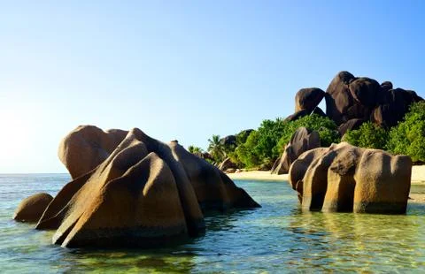 Beach Anse Source d'Argent in La Digue Island, Seychelles Stock Photos
