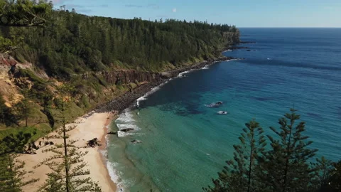 Beach at Anson Bay on the west coast of Norfolk Island, Australia Stock Footage 148305279