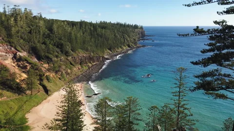 Beach at Anson Bay on the west coast of Norfolk Island, Australia Stock Footage 148306787