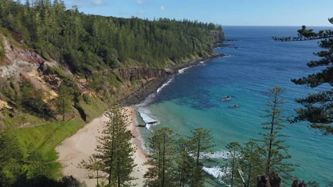 Beach at Anson Bay on the west coast of Norfolk Island, Australia Stock Footage 148308096