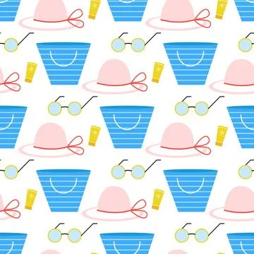 Beach attributes seamless pattern Stock Illustration