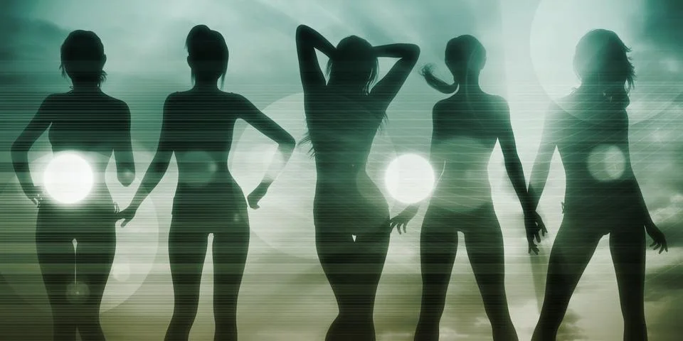 Beach Babes Sunset Stock Illustration