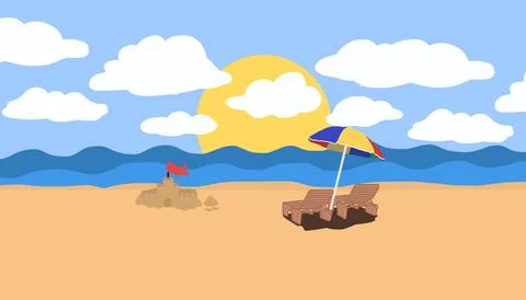 Beach background in cartoon flat style Stock Illustration