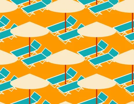 Beach background. Deck chair and umbrella pattern seamless. Summer ornament.  Stock Illustration