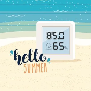 Beach background with a digital weather thermometer Stock Illustration