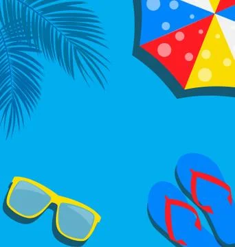 Beach Background with  Flip Flop, Palm, Umbrella and Glasses Vector Illustrat 스톡 일러스트